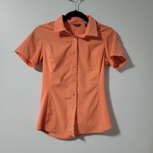 Merrell Women's Short Sleeve Button Up Shirt Casual‎ Orange Coral Extra Small